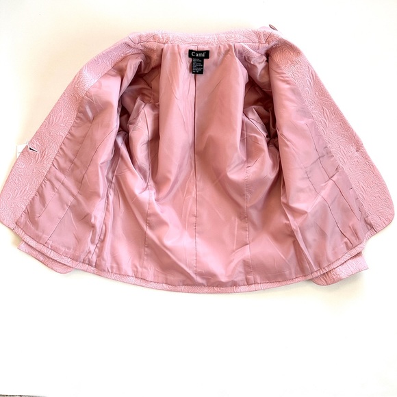 VTG CAMI NYC QUILTED JACQUARD FLORAL BOXY CROP 3/4 SLEEVE BLAZER JACKET Sz10/12 - Picture 11 of 13